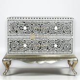 Mother Of Pearl Inlay Floral Design 2 Drawers Chest Metal Legs